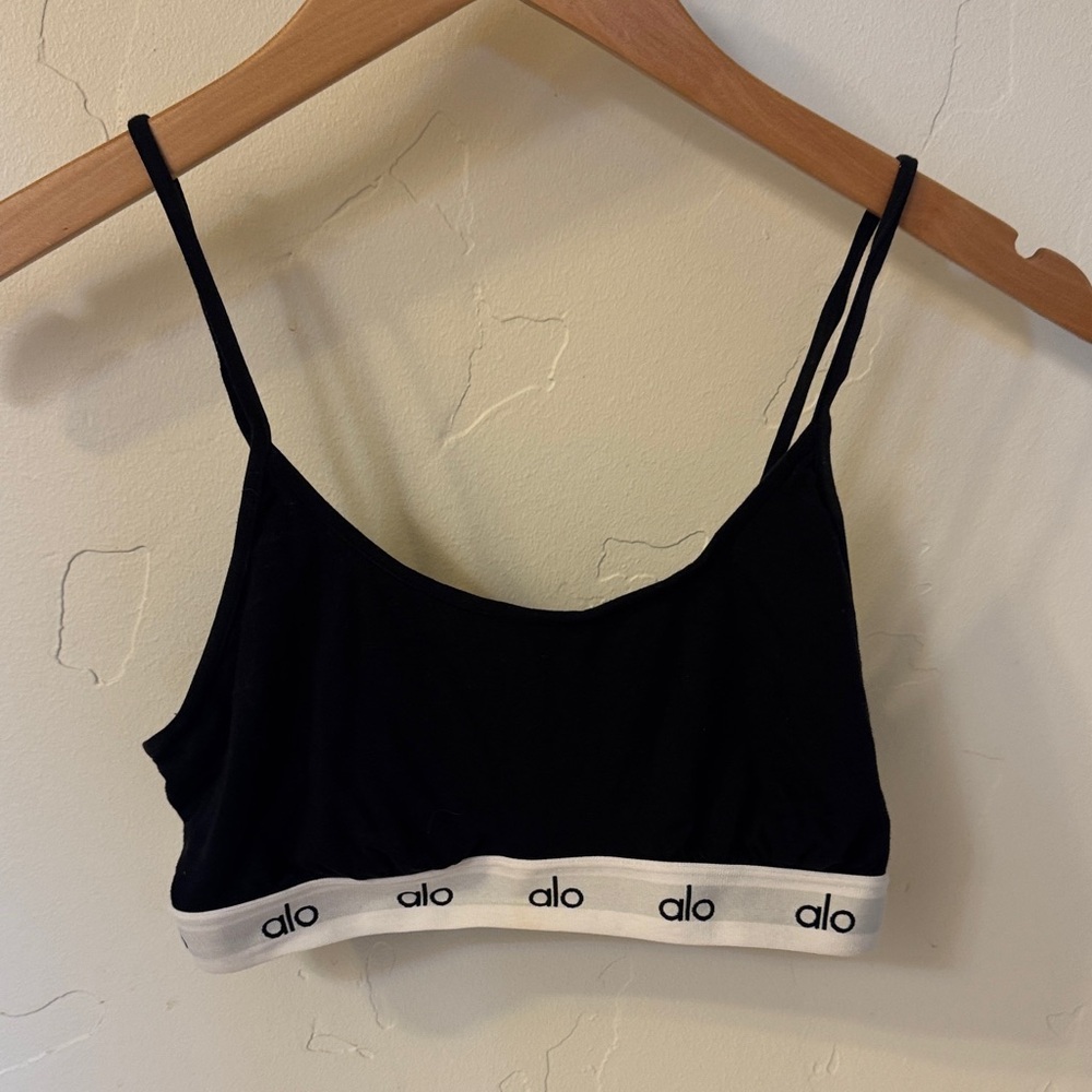 ALO Yoga Black Logo-Trim Bralette with White Band